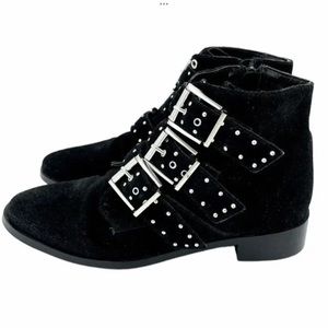 Topshop ankle boots studded metal buckles suede leather black booties size 41
